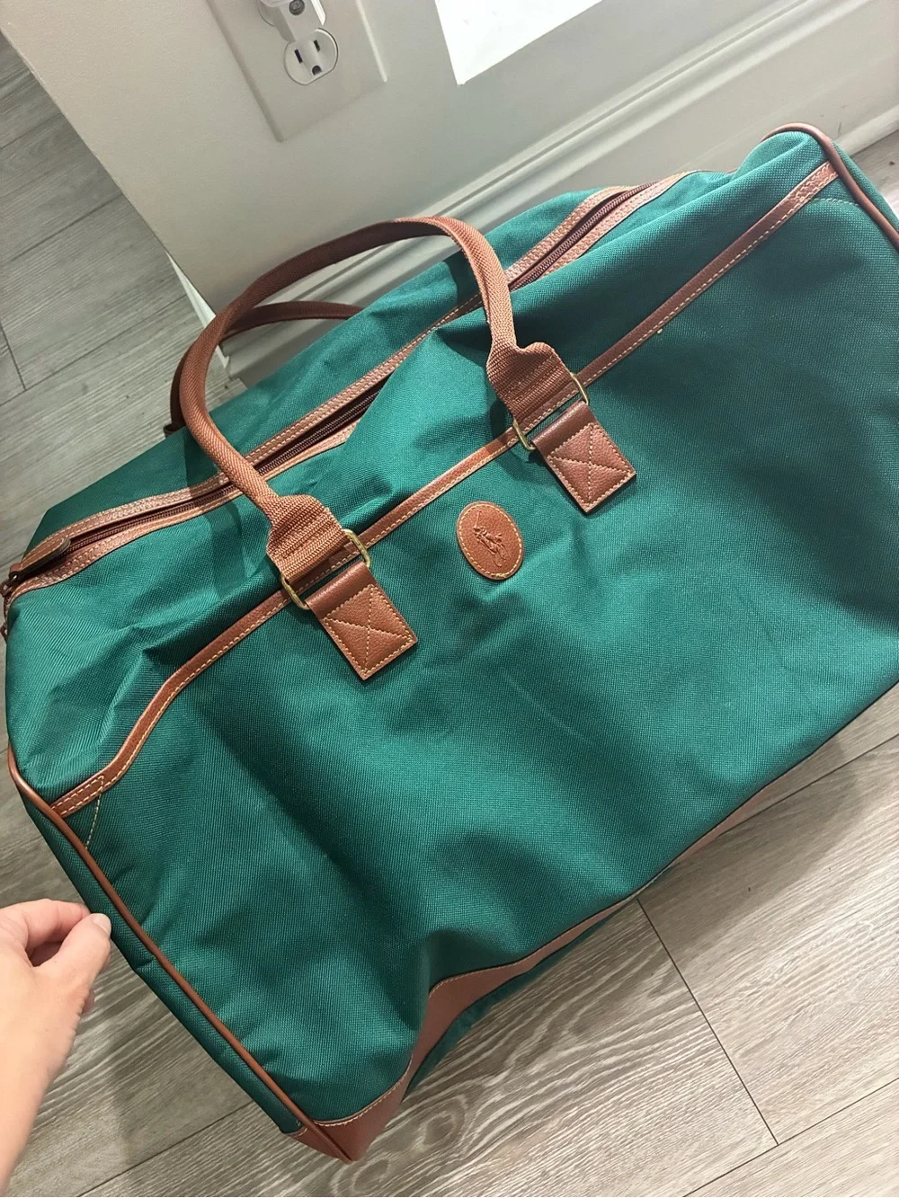 Polo Ralph Lauren Green Canvas Large Duffel with Leather Brown Trim